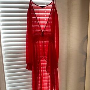 Red Sheer Long Sleeve coverup